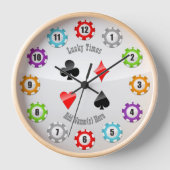 12カラフルトランプのポーカーチップ・トランプスーツ 壁時計 (正面)
