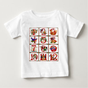 12クリスマスキルト日ギフトのプリント ベビーTシャツ