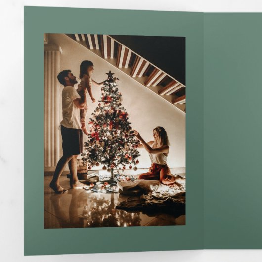 12クリスマスファミリーの伝統の日写真 三つ折りクリスマスカード (内部最初)