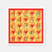 12クリスマスフォークアートの日と金ゴールドのハート スタンダードカクテルナプキン (正面)