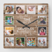 12グランドキッズと過ごしたフォトコラージュ引用文 スクエア壁時計 (正面)