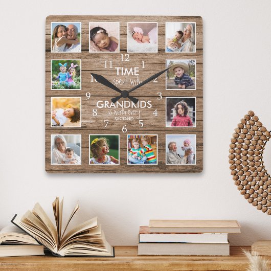 12グランドキッズと過ごしたフォトコラージュ引用文 スクエア壁時計