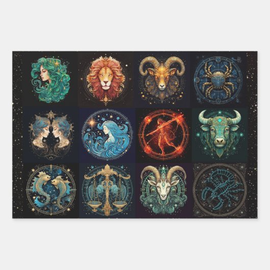 12シンボルや象徴の〔占星術の〕十二宮図美しい誕生日 ラッピングペーパーシート (正面3)