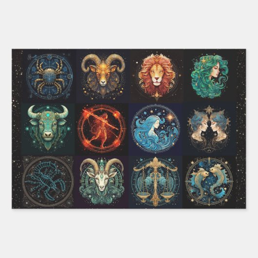 12シンボルや象徴の〔占星術の〕十二宮図美しい誕生日 ラッピングペーパーシート (正面2)