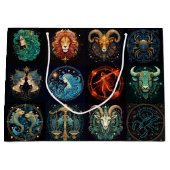 12シンボルや象徴の〔占星術の〕十二宮図美しい誕生日 ラージペーパーバッグ (正面)