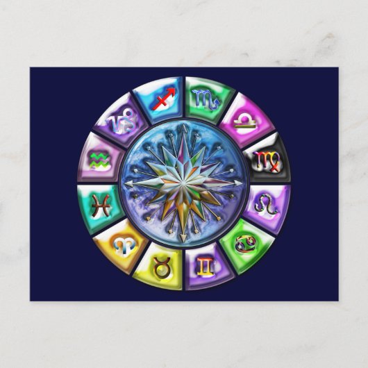 12シンボルや象徴の〔占星術の〕十二宮図 ポストカード (正面)