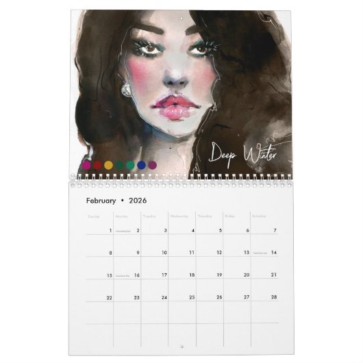 12シーズン型の季節色分析芸術 カレンダー (2月 2026)