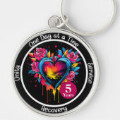 12ステッパーソナライズされたプマイルストーンハート キーホルダー (正面)