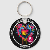 12ステッパーソナライズされたプマイルストーンハート キーホルダー (正面)