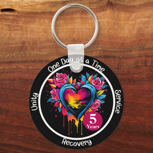 12ステッパーソナライズされたプマイルストーンハート キーホルダー (正面)