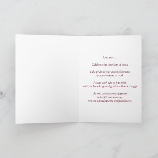 12ステップ誕生日または記念日1年クリーンソバー カード (内部)