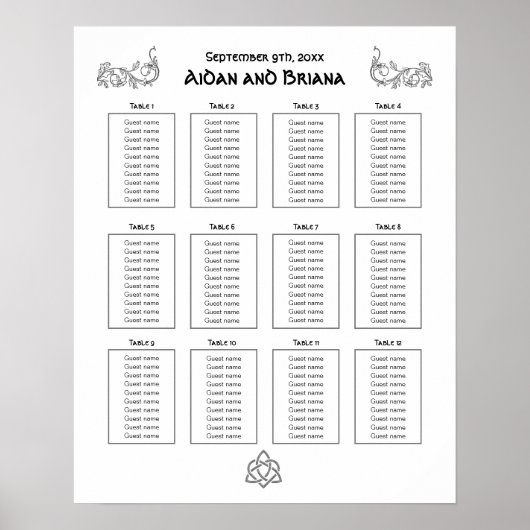 12テーブルのケルトの記号と葉 ポスター (正面)