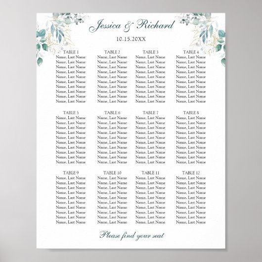 12テーブルの座席表ポスター看板 ポスター (正面)