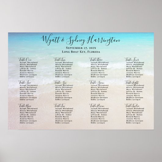 12テーブルビーチの背景テーブルの座席表 ポスター (正面)