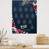 12テーブル座席写真ウェルカムブルゴーニュ青 ポスター (キッチン)