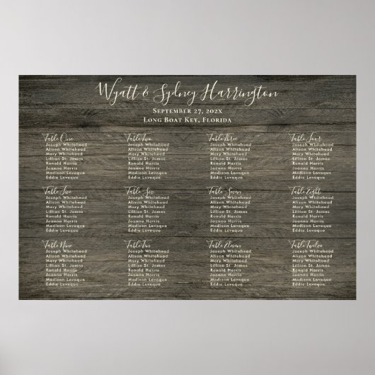 12テーブル暗木木目テーブルの座席表 ポスター (正面)