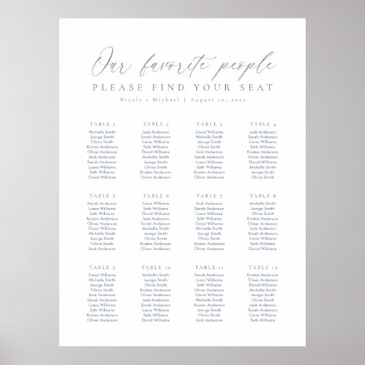 12テーブル私たちお気に入りのの人の座席表 ポスター (正面)