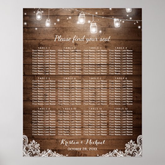 12テーブル素朴列ライトの座席表 ポスター (正面)