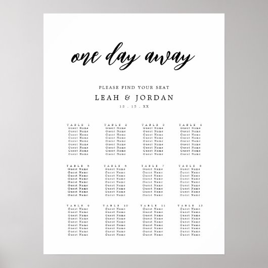 12テーブル結婚のリハーサルのディナーシーティングチャート ポスター (正面)