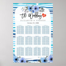 12テーブル 席順チャート ブルー ウォーターカラー フラワーリング