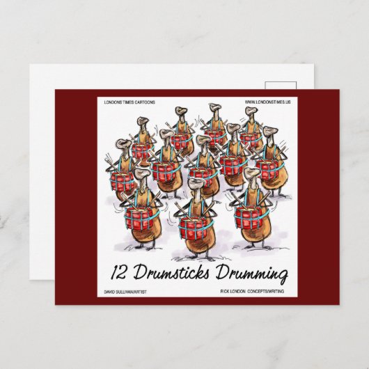 12ドラムスティックドラミングリックおもしろいロンドン ポストカード (正面/裏面)