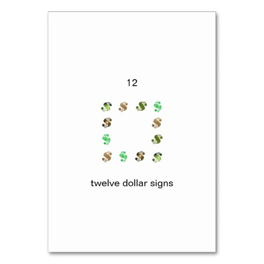 12ドルシンボルや象徴番号フラッシュカード テーブルナンバー (裏面)