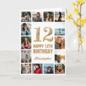 12ハッピーバースデー金ゴールドとホワイトフォトコラージュ カード (黄色い花)