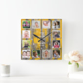 12パーソナライズされたフォトコラージュ動揺してウッド スクエア壁時計 (ホーム)
