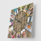 12パーソナライズされたフォトコラージュ天然素朴木材 スクエア壁時計 (傾斜)
