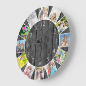 12パーソナライズされたフォトコラージュ灰色の木丸 ラージ壁時計 (傾斜)