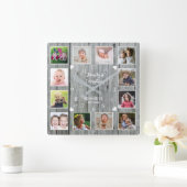12パーソナライズされたフォトコラージュ灰色の木科 スクエア壁時計 (ホーム)