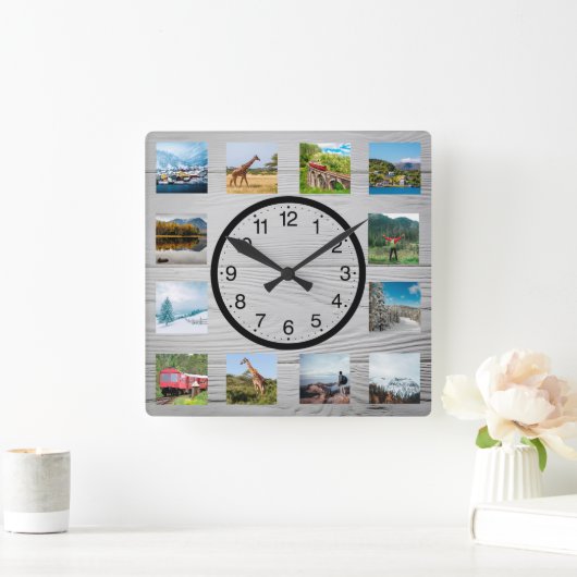 12パーソナライズされたフォトコラージュ素朴自然 スクエア壁時計 (ホーム)