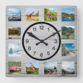 12パーソナライズされたフォトコラージュ素朴自然 スクエア壁時計 (正面)