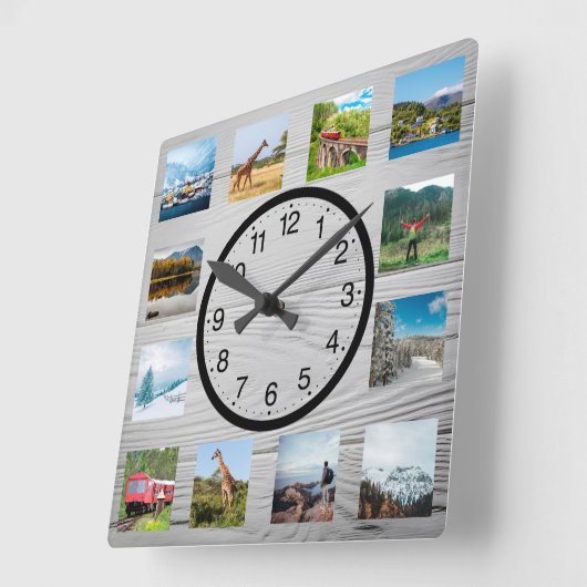 12パーソナライズされたフォトコラージュ素朴自然 スクエア壁時計 (傾斜)
