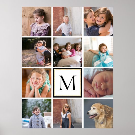 12パーソナライズされた枚の写真コラージュとモノグラム ポスター (正面)