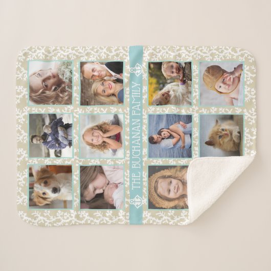 12ファミリーフォトコラージュビーチサンゴ航海の簡単 シェルパブランケット (正面(横))