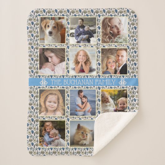 12ファミリーフォトコラージュビーチシェルズ航海の簡単 シェルパブランケット (正面)