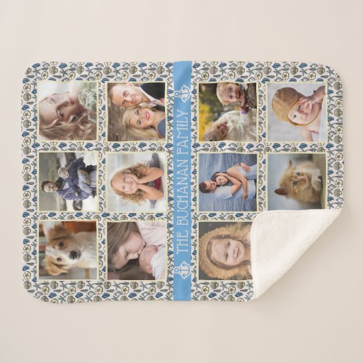 12ファミリーフォトコラージュビーチシェルズ航海の簡単 シェルパブランケット (正面(横))