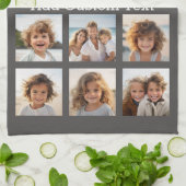 12フォトインスタグラムのコラージュとグレーの背景 キッチンタオル (折り畳み)