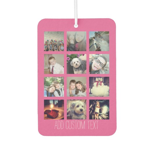 12フォトインスタグラムのコラージュとピンクの背景 カーエアーフレッシュナー (正面)