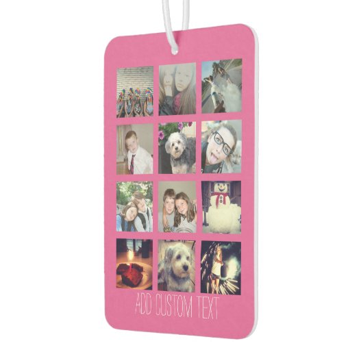 12フォトインスタグラムのコラージュとピンクの背景 カーエアーフレッシュナー (左)