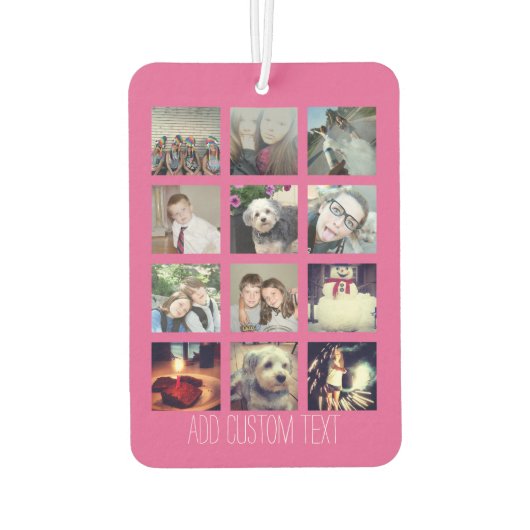 12フォトインスタグラムのコラージュとピンクの背景 カーエアーフレッシュナー (裏面)