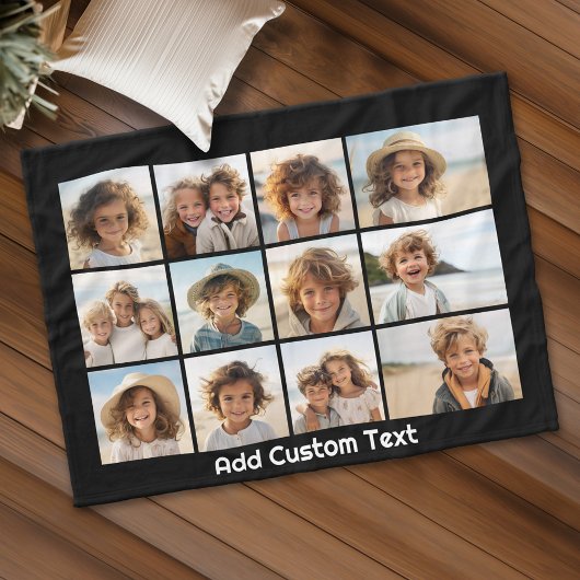 12フォトインスタグラムのコラージュと黒の背景 フリースブランケット