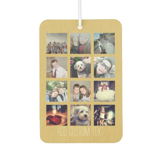 12フォトインスタグラムコラージュと金ゴールド背景 カーエアーフレッシュナー (正面)