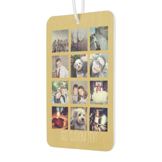 12フォトインスタグラムコラージュと金ゴールド背景 カーエアーフレッシュナー (左)