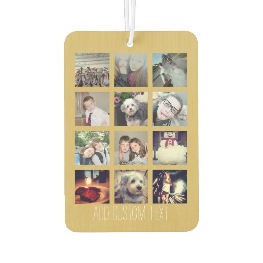 12フォトインスタグラムコラージュと金ゴールド背景 カーエアーフレッシュナー (裏面)