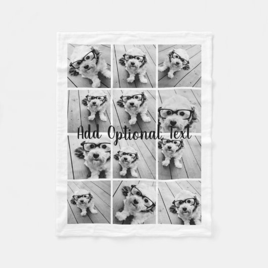12フォトインスタグラムコラージュ – 白黒 フリースブランケット (正面)