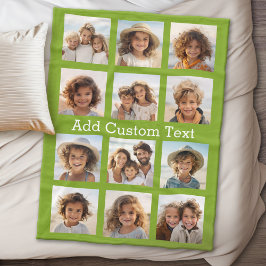 12フォトインスタグラムコラージライムグリーン背景 フリースブランケット
