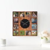 12フォトインスタグラムファミリーコラージュフェイクさくらんぼウッド スクエア壁時計 (ホーム)