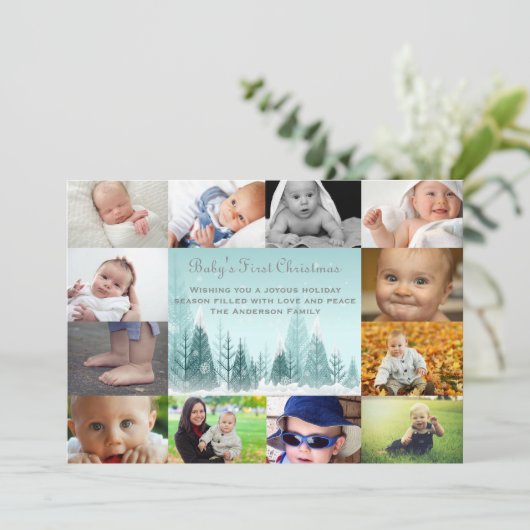 12フォトウィンターランドスケープコラージュ – 5 x 7ベビー シーズンカード (スタンド正面)